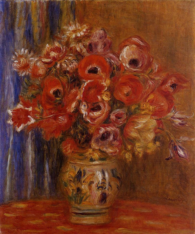 Vase of Tulips and Anemones - Pierre-Auguste Renoir painting on canvas